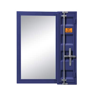 Industrial Style Metal Vanity Mirror with Recessed Door Front, Blue