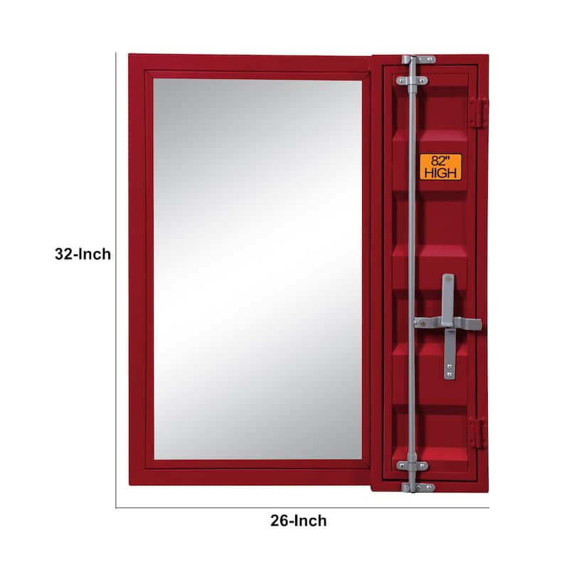 Industrial Style Metal Vanity Mirror with Recessed Door Storage, Red