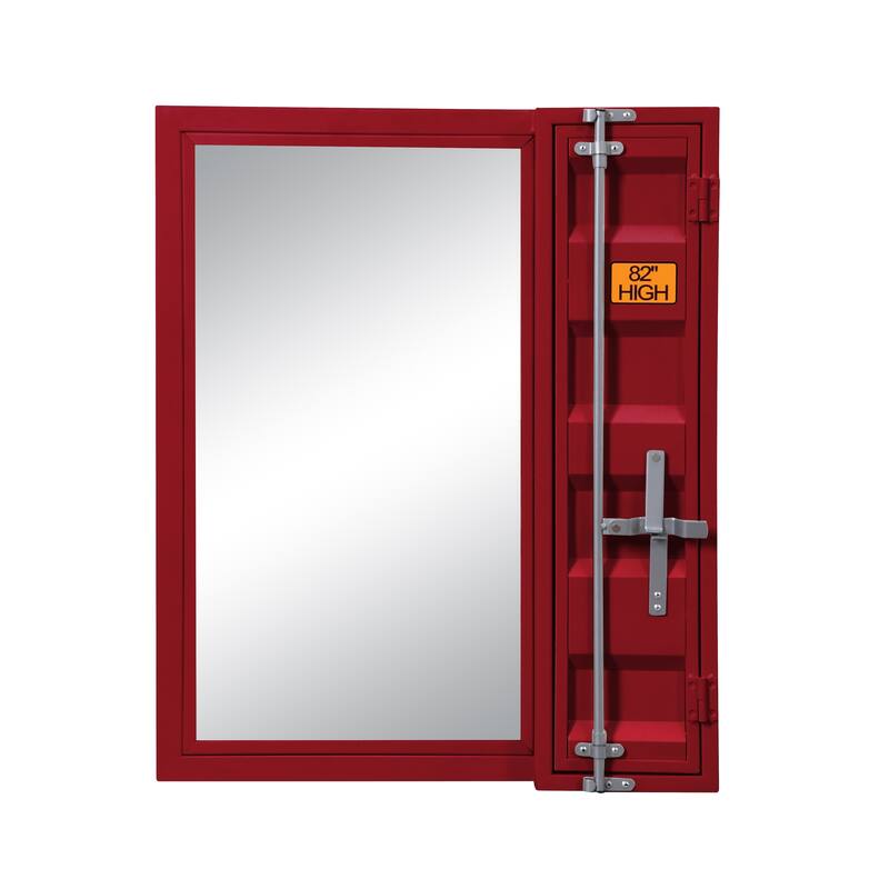 Industrial Style Metal Vanity Mirror with Recessed Door Storage, Red