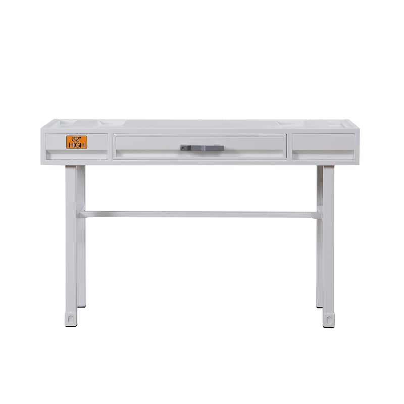 Industrial Style Metal and Wood 1 Drawer Vanity Desk, White