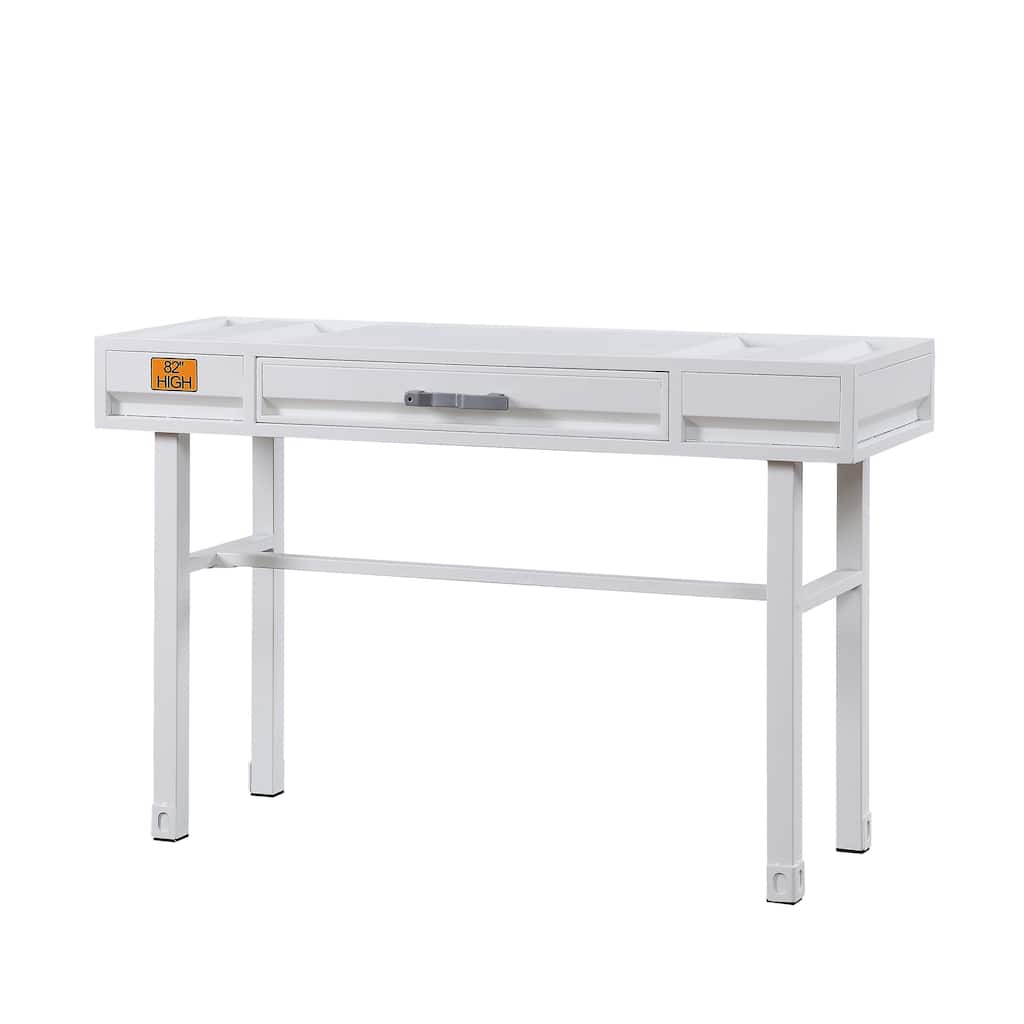 Industrial Style Metal and Wood 1 Drawer Vanity Desk, White