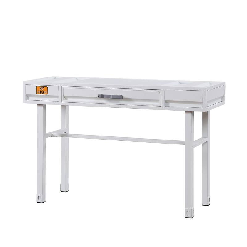 Industrial Style Metal and Wood 1 Drawer Vanity Desk, White