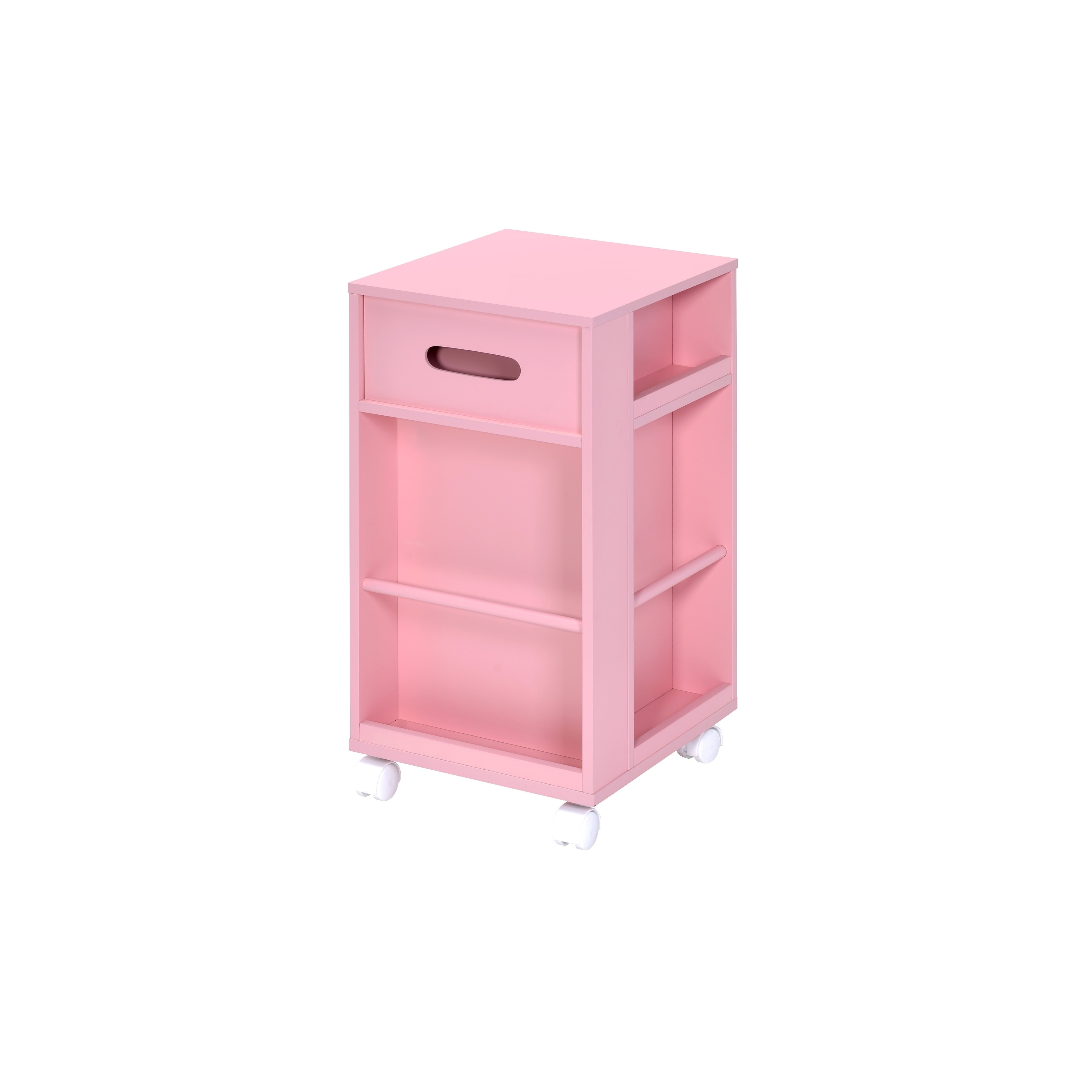 Shop Wooden Storage Cart With 3 Drawers And 2 Open Shelves Pink