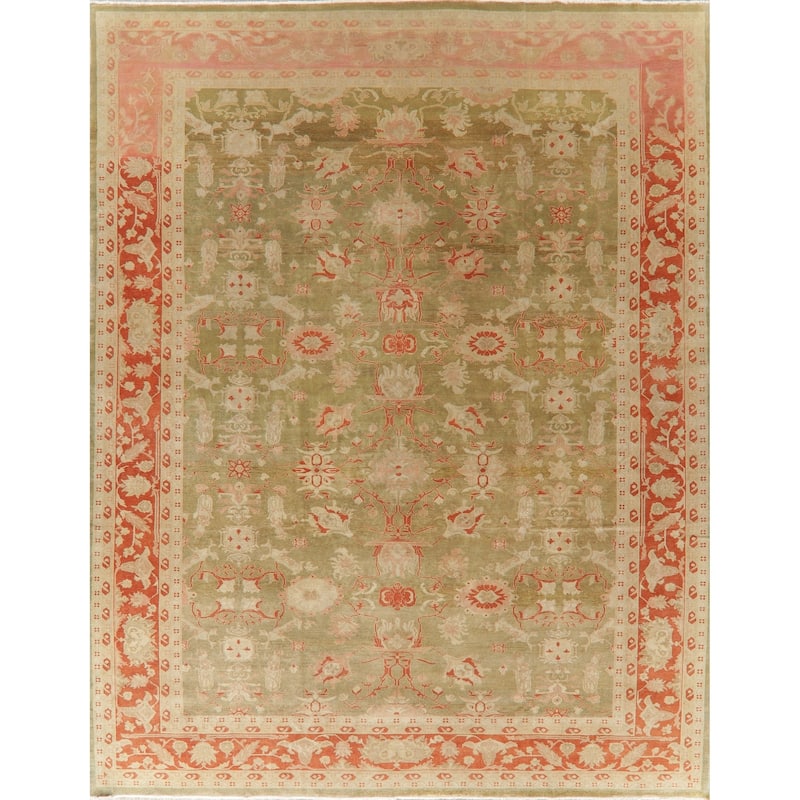 Vintage Style Geometric Oushak Oriental Area Rug Wool Hand-Knotted - 11'2" x 14'1"