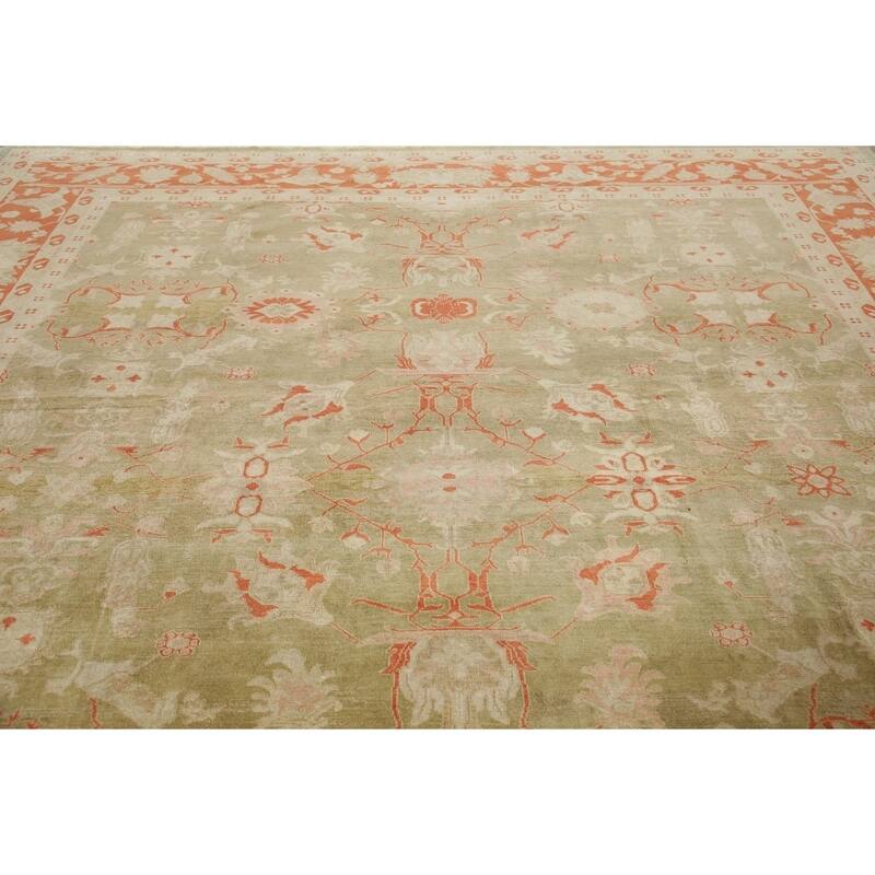 Vintage Style Geometric Oushak Oriental Area Rug Wool Hand-Knotted - 11'2" x 14'1"