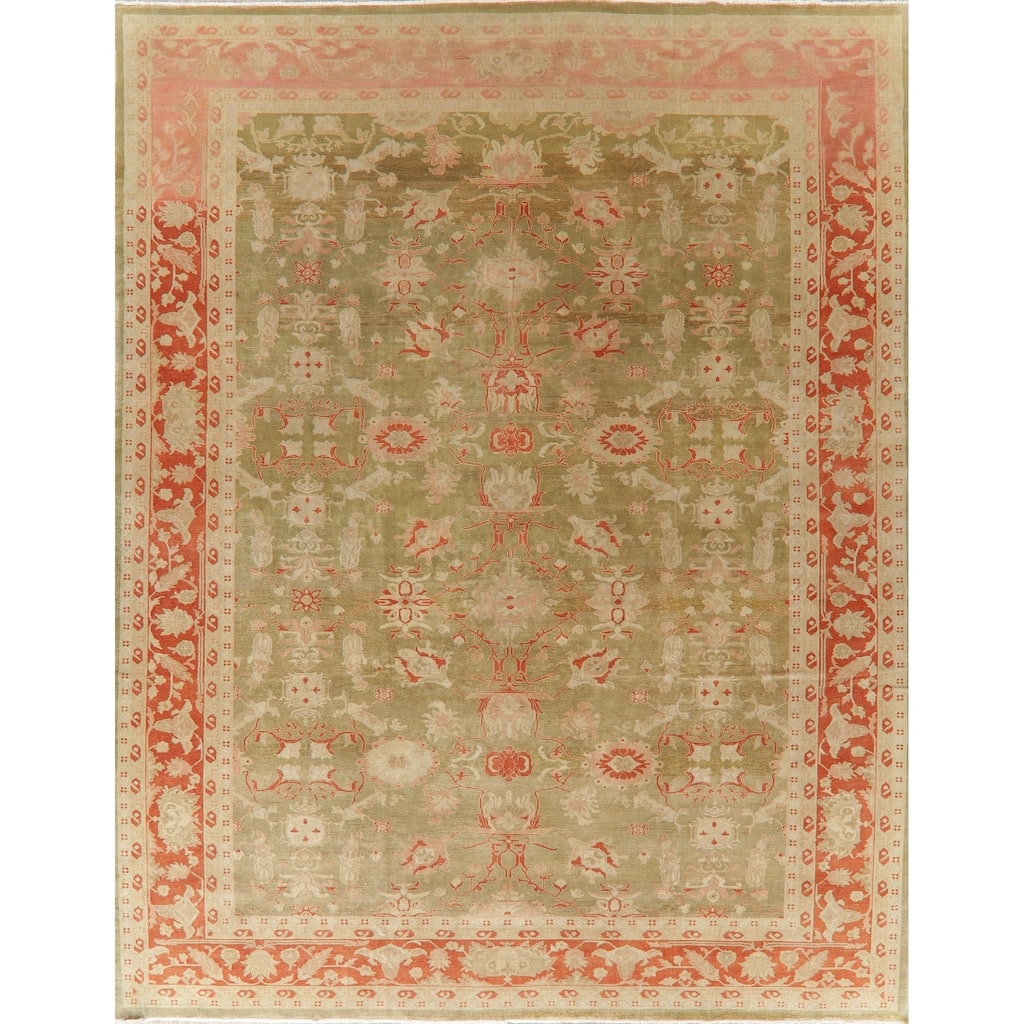 Vintage Style Geometric Oushak Oriental Area Rug Wool Hand-Knotted - 11'2" x 14'1"