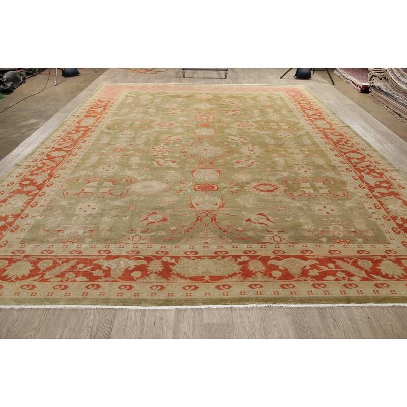Vintage Style Geometric Oushak Oriental Area Rug Wool Hand-Knotted - 11'2" x 14'1"