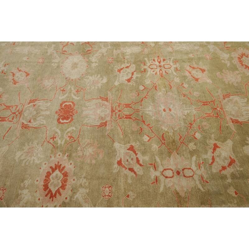 Vintage Style Geometric Oushak Oriental Area Rug Wool Hand-Knotted - 11'2" x 14'1"