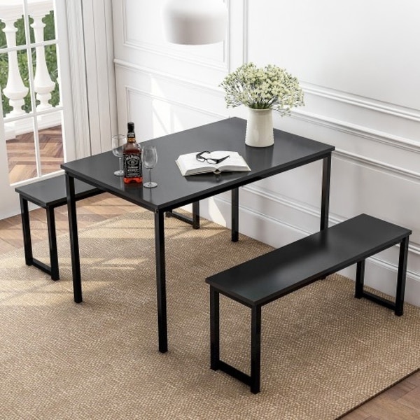 Porch & Den Moorhen Black Finish 3-Piece Table and Bench Dining Set