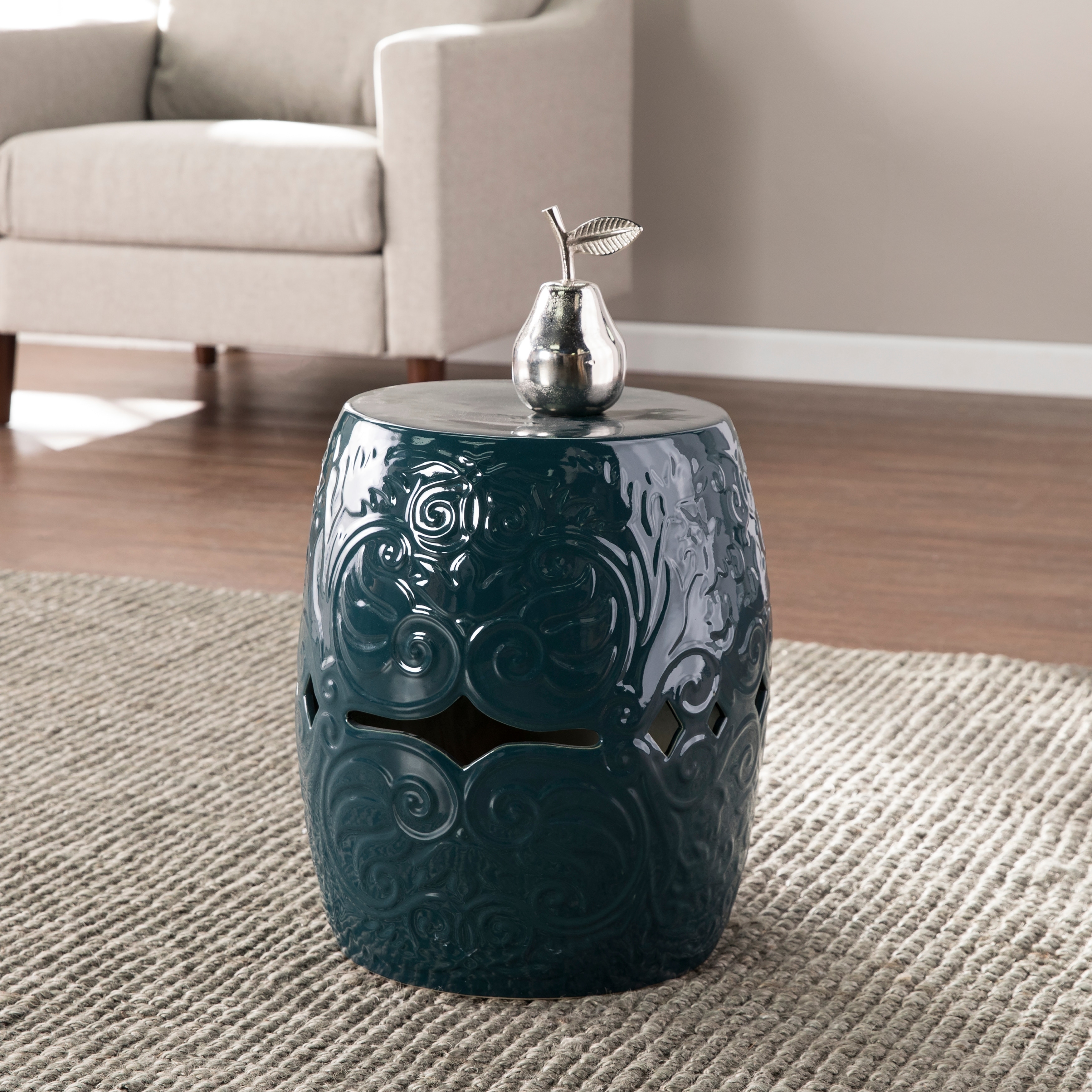 Shop Norris Eclectic Blue Ceramic Accent Table - On Sale - Shop Norris Eclectic Blue Ceramic Accent Table - On Sale