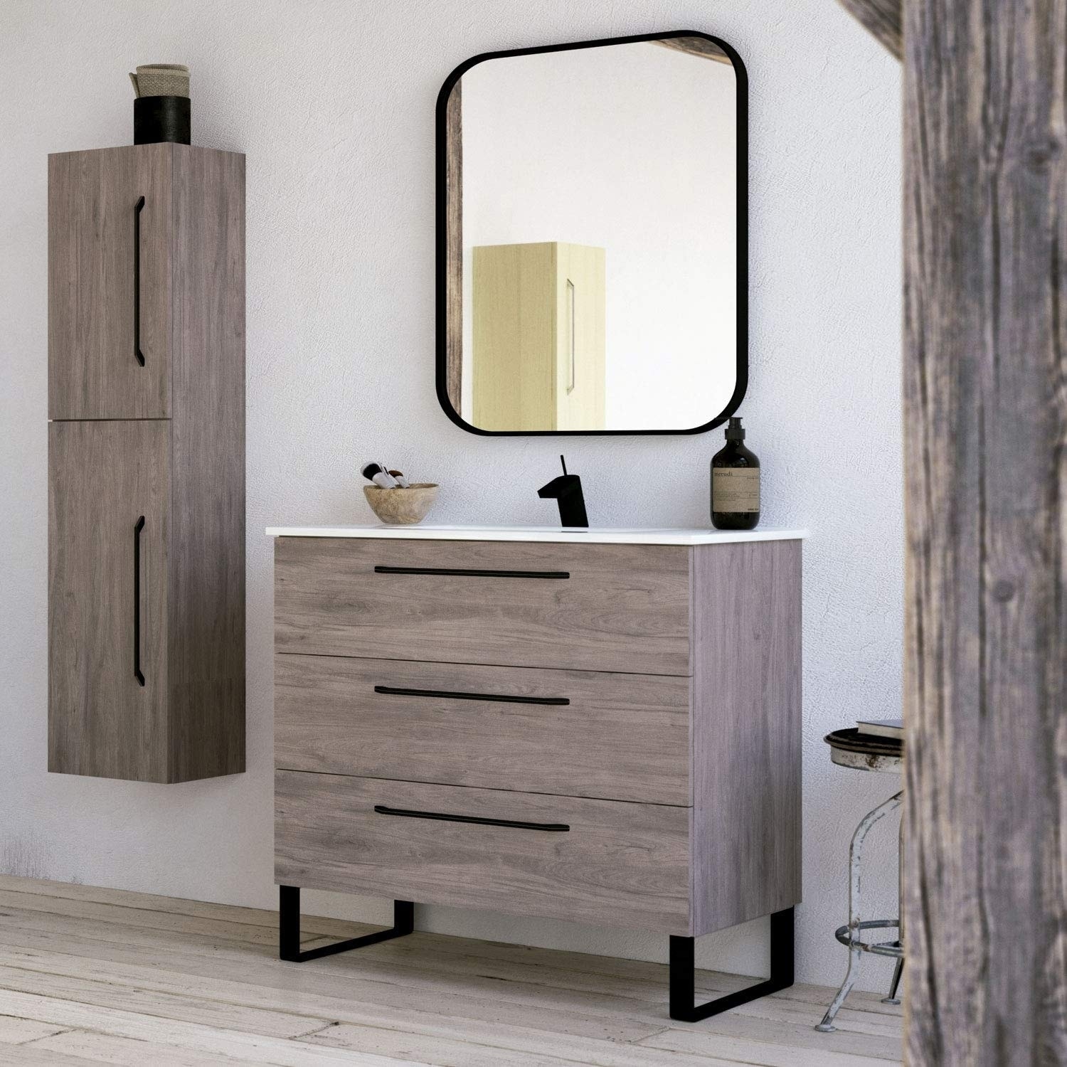 Shop Modern Bathroom Vanity Cabinet Set Dakota Chicago Grey Oak Wood Black Handles 32 X 33 X 18 In Cabinet Ceramic Sink Overstock 30405851