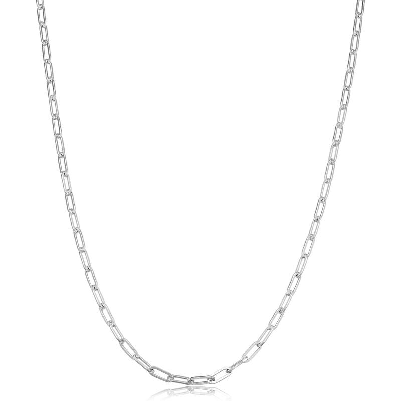 Rhodium Plated Sterling Silver 2.3 millimeter Papaerclip Link Chain Necklace - 24 Inch