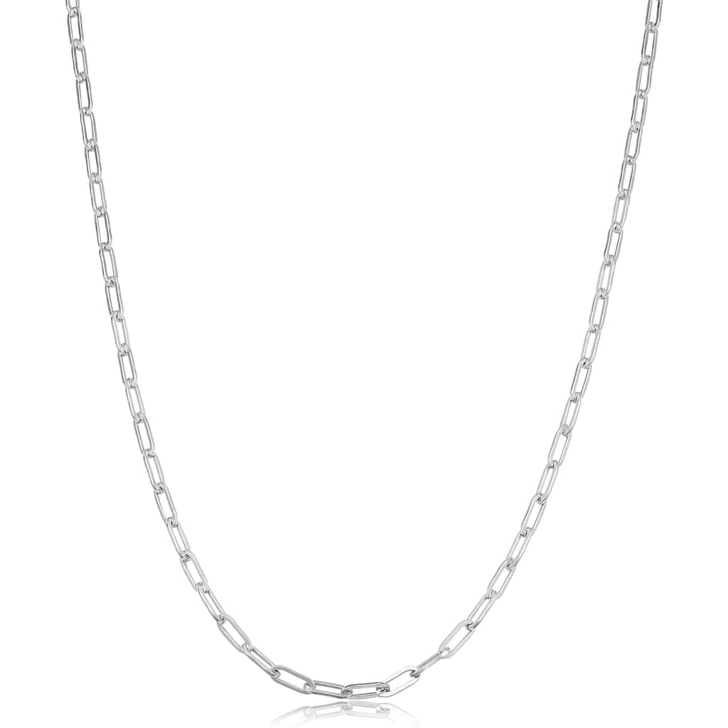 Rhodium Plated Sterling Silver 2.3 millimeter Papaerclip Link Chain Necklace