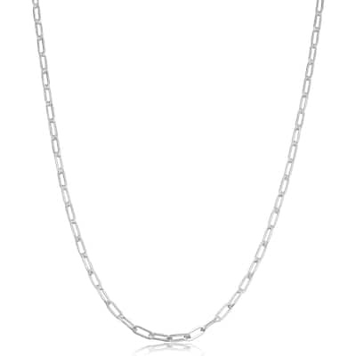 Rhodium Plated Sterling Silver 2.3 millimeter Papaerclip Link Chain Necklace