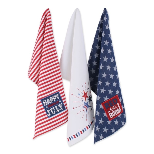 DII Stars & Stripes Kitchen Textiles, 18x28", Happy Fourth of July, 3 Pieces