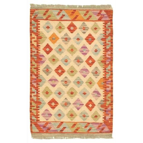 Flat-weave Bold and Colorful Red Wool Kilim