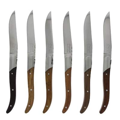 French Home Set of 6 Laguiole Connoisseur Assorted Wood Steak Knives