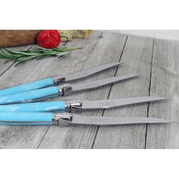 Dura Living EcoCut 4-Piece Steak Knife Set - High Carbon Micro Serrated Stainless Steel Blades, Eco-Friendly Handles - Blue