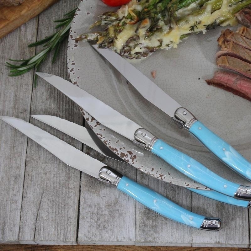 French Home Set of 4 Laguiole Faux Turquoise Steak Knives - Blue