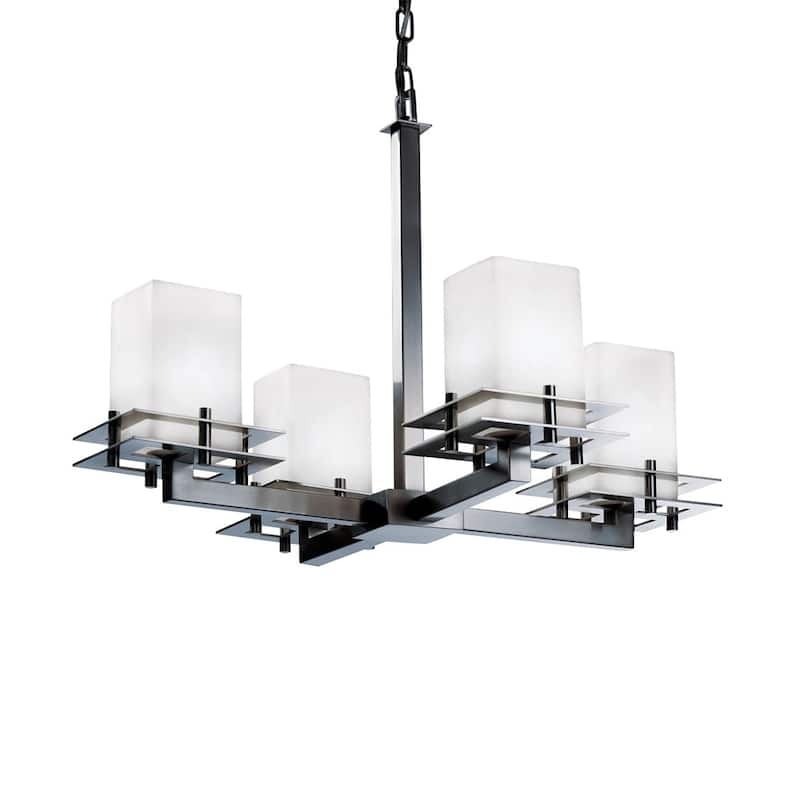 Fusion Collection Metropolis 4-light Brushed Nickel Chandelier, Frosted Opal Shade