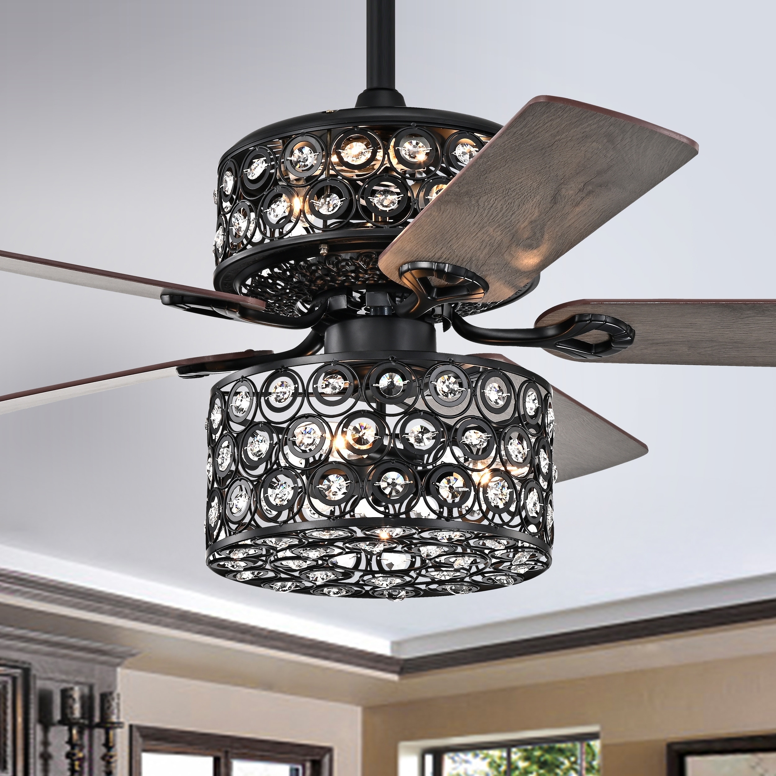 Warehouse of Tiffany Iyer 52-inch Matte Black Ceiling Fan with Cutout Metal Drum Shade