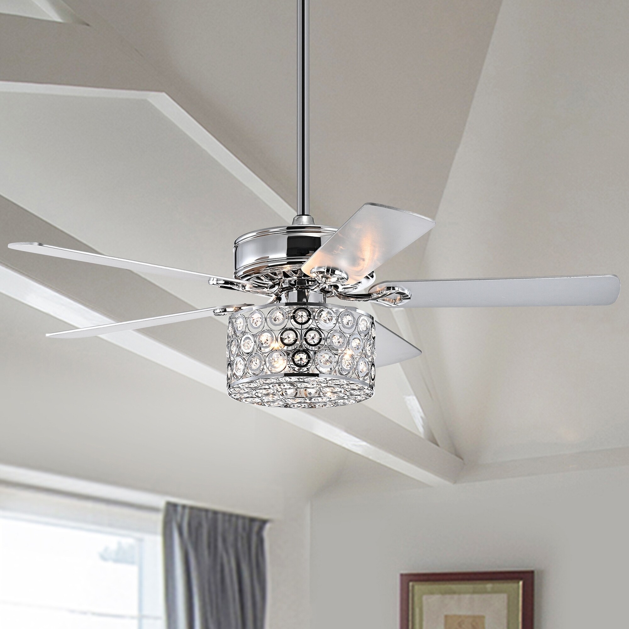 Shop Ferna Chrome 52 Inch 5 Blade Lighted Ceiling Fan W Crystal