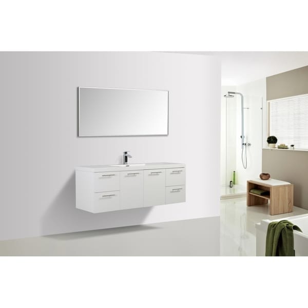 Alam Luxury 60 inch Gloss White Wall Mount Single Sink Vanity with Integrated Sink