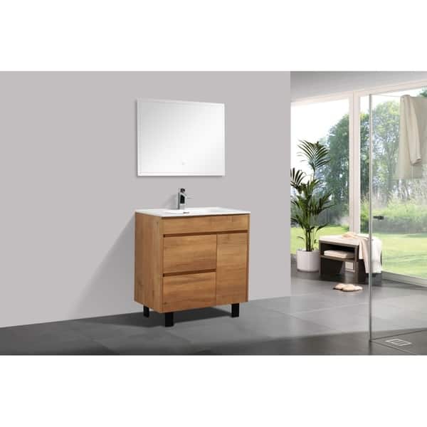 slide 1 of 5, None-Grace 32 inch Natural Wood Finish Free Standing Vanity with integrated Ceramic Sink