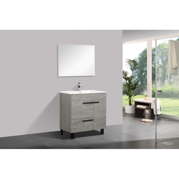 Alam-Gill 32 inch Cement Grey Free Standing Vanity with integrated Ceramic Sink