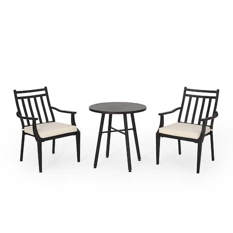 Delmar Outdoor 3 Piece Bistro Set with Cushions by Christopher Knight Home
