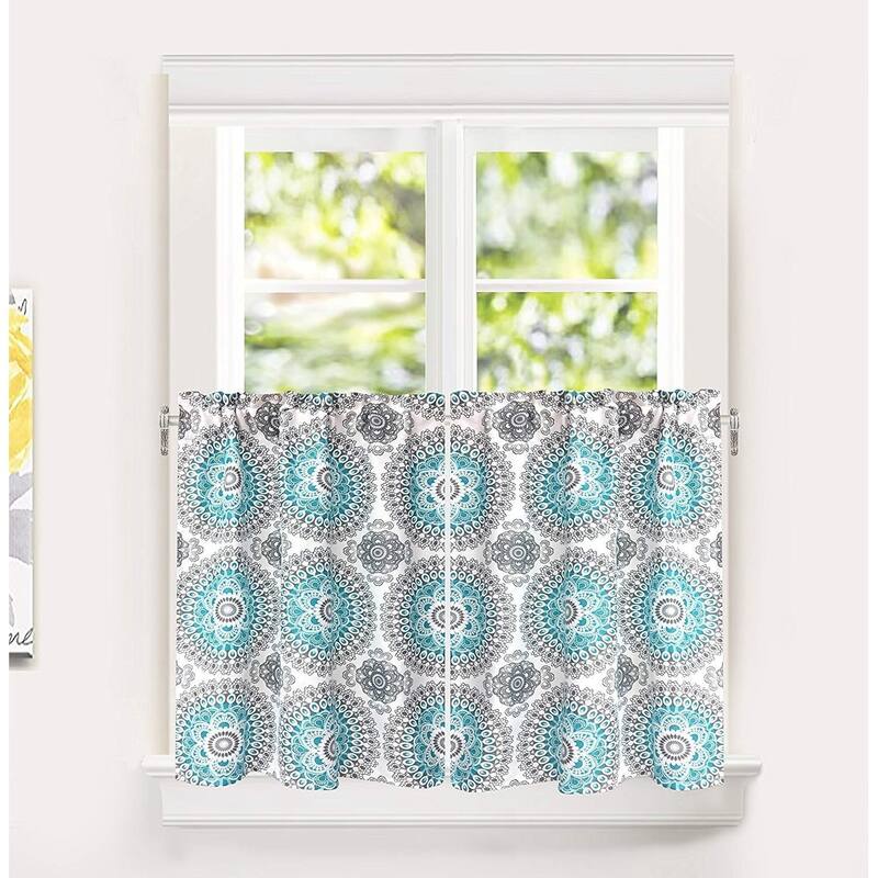 DriftAway Bella Medallion Pattern Kitchen Tier Rod Pocket Window Curtain Set of 2 - 29'' width x 24'' length