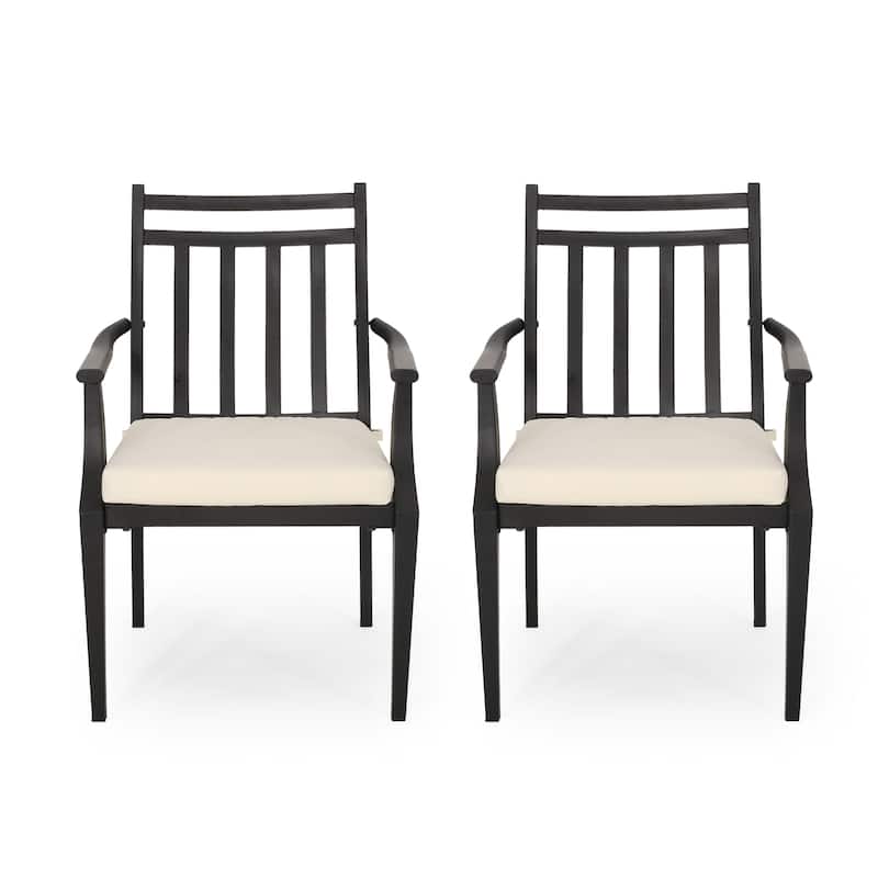 Delmar Outdoor Dining Chair with Cushion (Set of 2) by Christopher Knight Home - 26.10" W x 24.50" D x 36.00" H - Matte Black+Beige