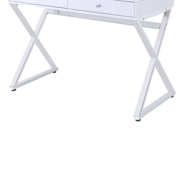 Shop Wooden Rectangular Desk With Storage And X Shaped Legs White