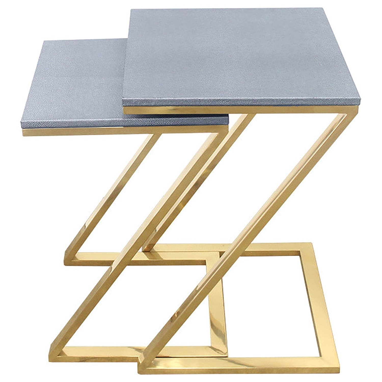 Urbanest Walter Z-Leg Nesting Tables, Faux Shagreen and Gold Metal, 2 Piece Set