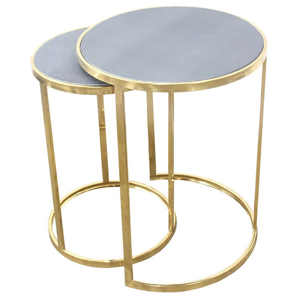 Charles Nesting Tables, Faux Shagreen with Gold Metal, 2 Piece Set