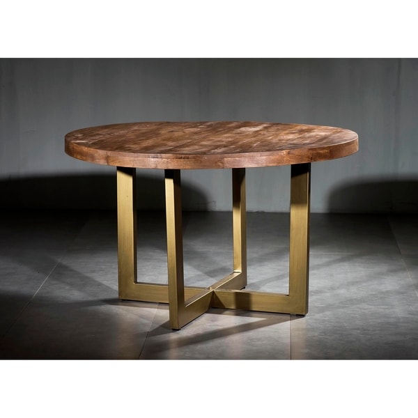 Wooden Iron Dining Table Round with Modern U Base - Overstock - 30415945