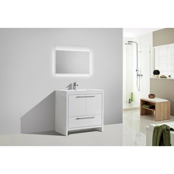 Alma-Allier 36 inch Gloss White Free Standing Vanity with Integrated Sink