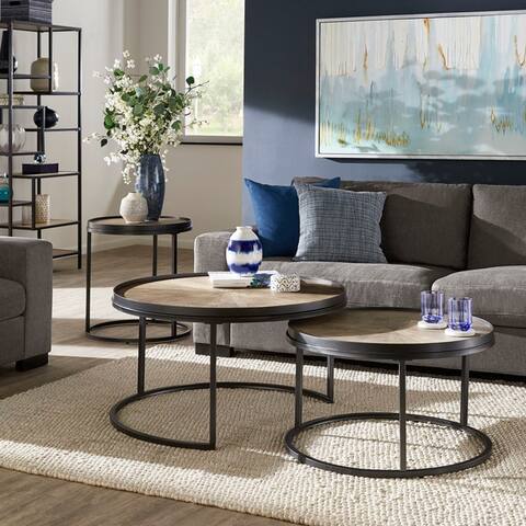 Bricken Grey Oak Finish Round Nesting Tables by iNSPIRE Q Modern