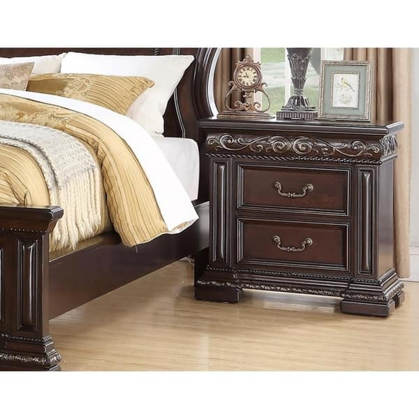 Best Master Furniture Dark Cherry With Gold Trimming 2 Drawer Nightstand Overstock 30416999