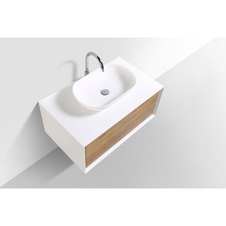 Alma-Fiona 36 inch Nature Wood Finish Wall Mount Vanity with Vessel Sink