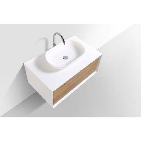 Alma-Fiona 36 inch Nature Wood Finish Wall Mount Vanity with Vessel Sink