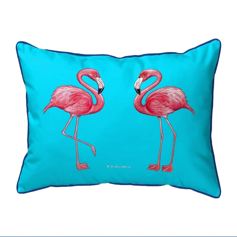 Flamingos on Teal Large Corded Pillow 16x20