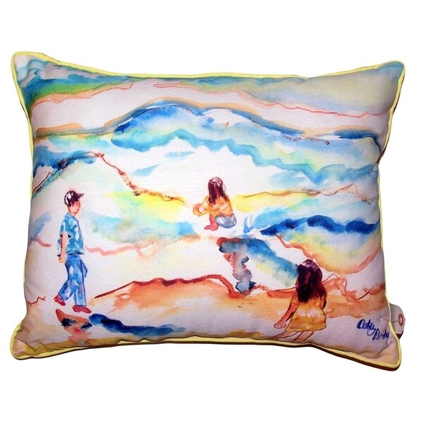 Playing at the Beach Large Pillow 16x20