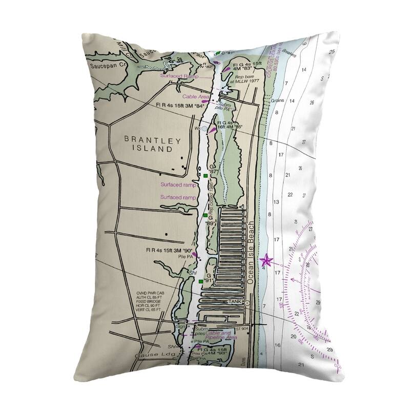 Ocean Isle, NC Nautical Map Noncorded Pillow 11x14