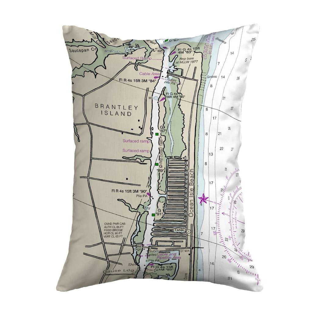 Ocean Isle, NC Nautical Map Noncorded Pillow 11x14