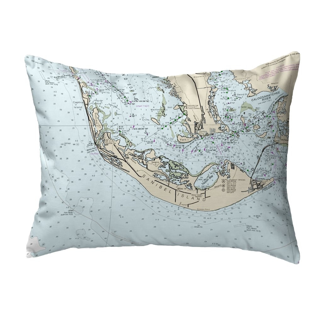 Sanibell Island, FL Nautical Map Noncorded Pillow 11x14