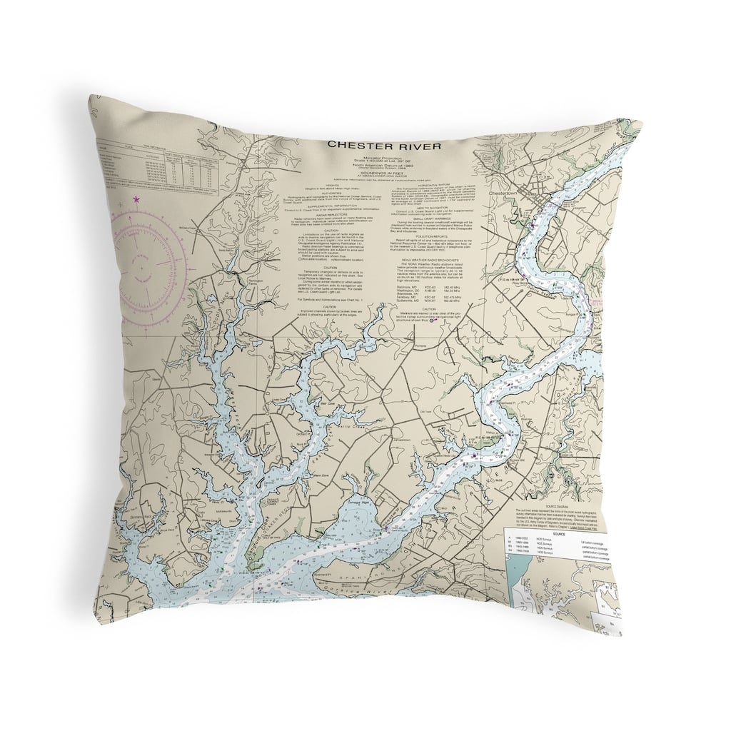 Chester River, MD Nautical Map Noncorded Pillow 12x12