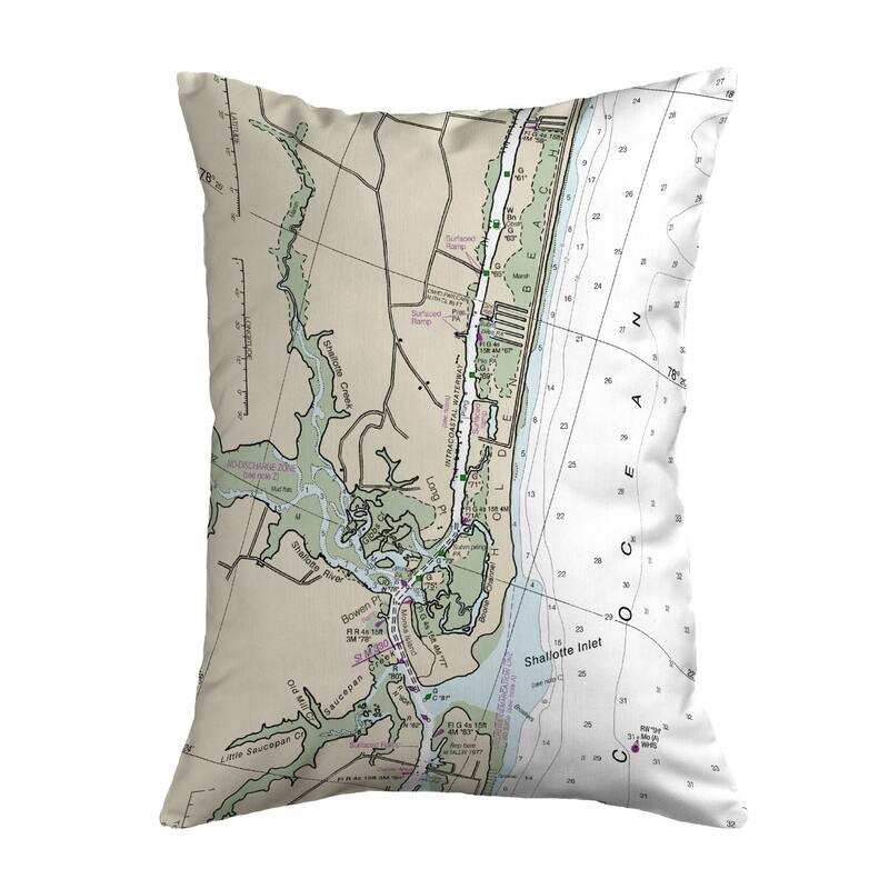 Holden Beach, NC Nautical Map Noncorded Pillow 11x14