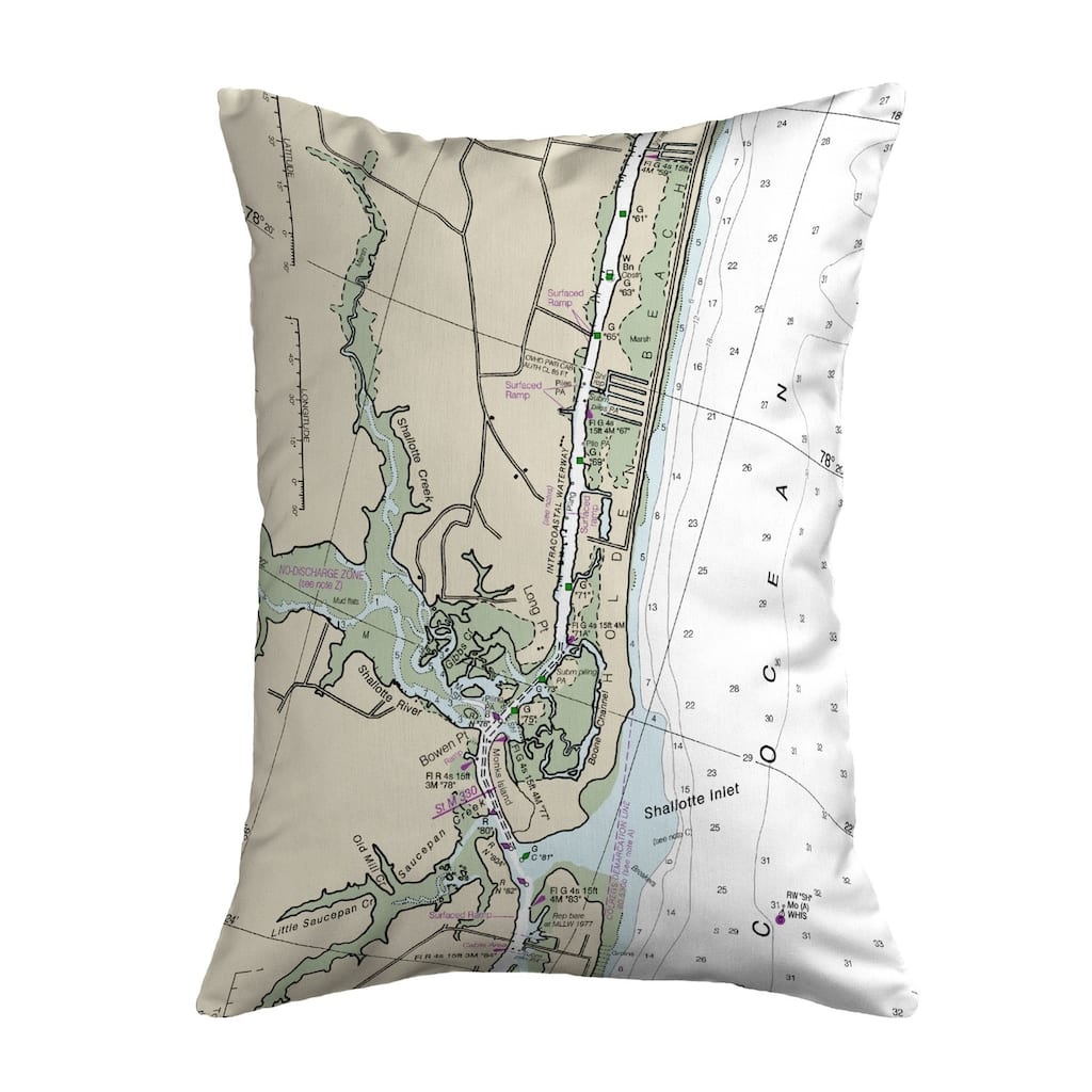 Holden Beach, NC Nautical Map Noncorded Pillow 11x14