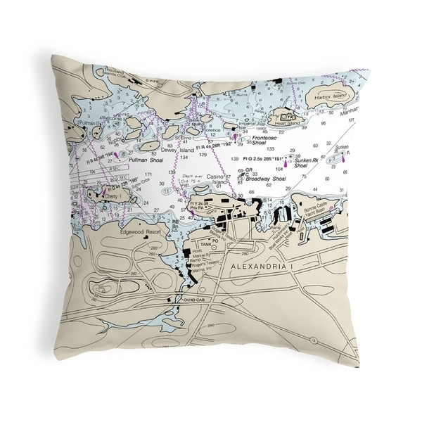 Alexandria Bay, NY Nautical Map Noncorded Pillow 12x12